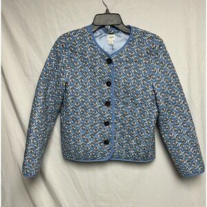 J.Crew Block Print Quilted Jacket Quiet Harbor Blue Floral Size 4 Cottagecore
